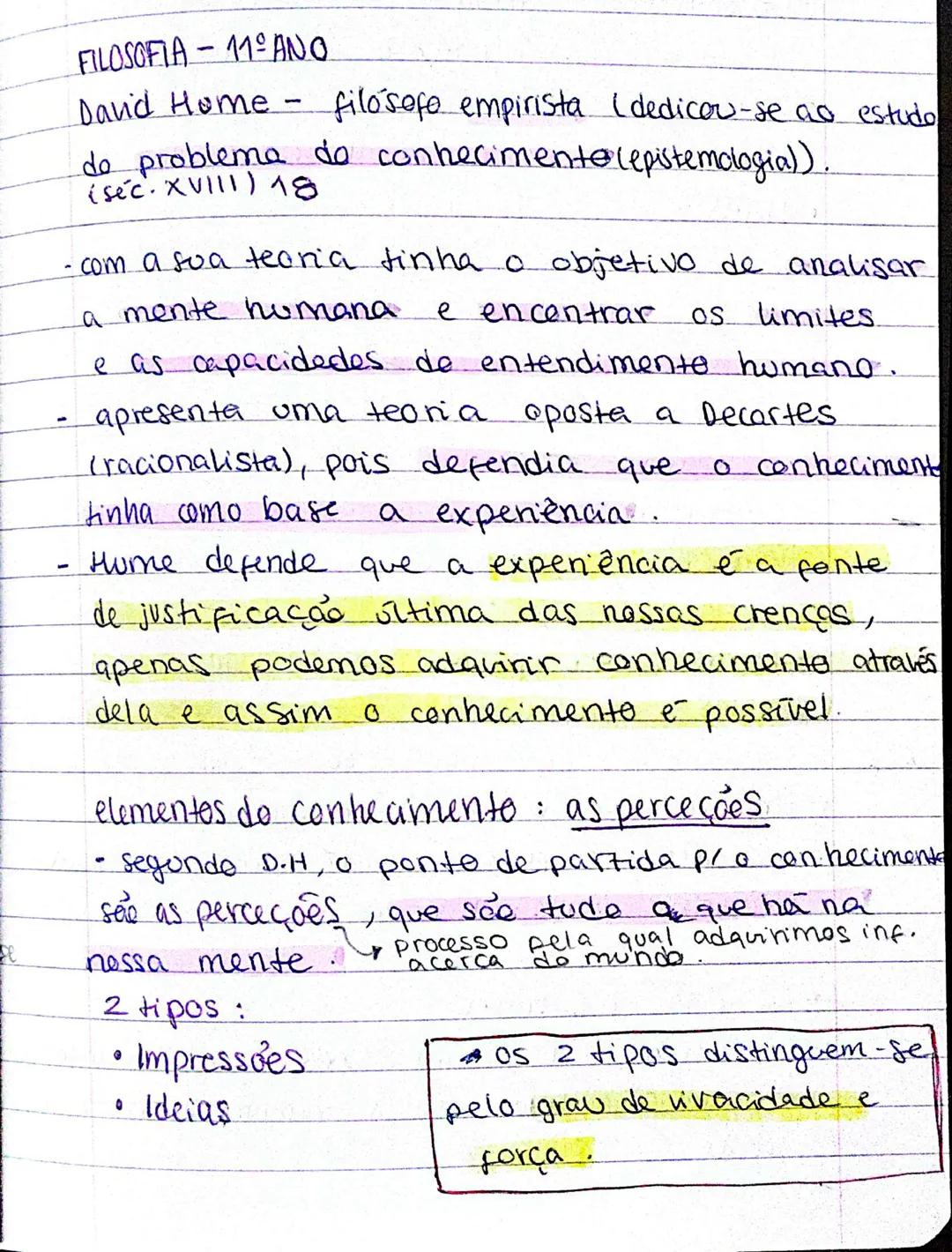 FILOSOFIA - 11º ANO
David Home - filósofo empirista (dedicou-se ao estudo
do problema do conhecimento(epistemologia)).
(sec. XVIII) 18
- c