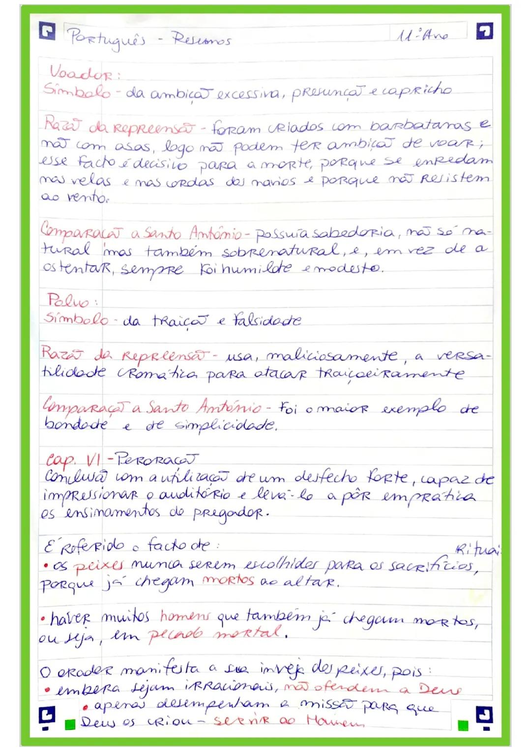 # Português - Resumos
11° Amo
Sermat de Santo António aos Peixer
Estrutura
* Exordio (cap. I) - Introduça
* 2 Exposiça e Confirmaça