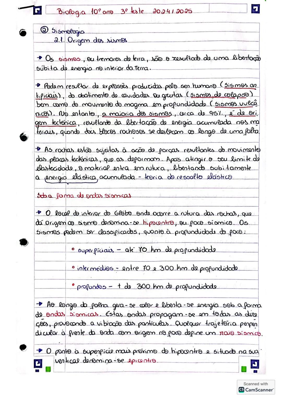 Biologia 10° ano 3º teste 202412025
Sismologia
2.1. Origem des sismes.
Os sismes, eu tremores de terra, são o xesultado de uma libentação