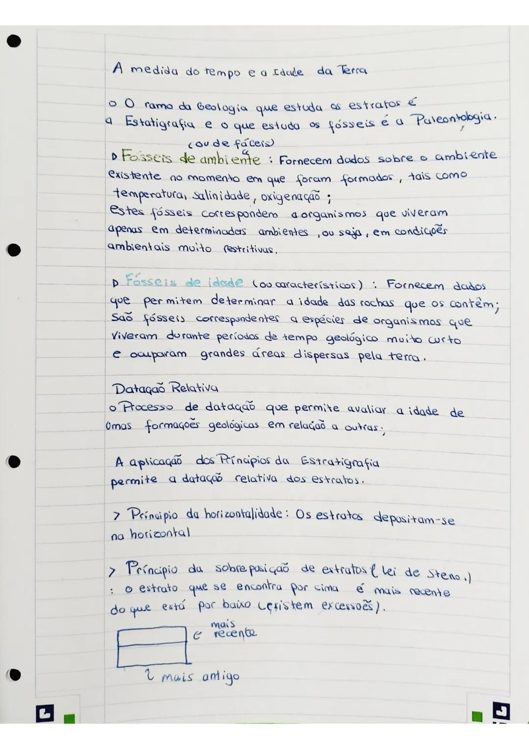 A medida do tempo e a Idade da Terra
O ramo da Geologia que estuda os estratos é
a Estatigrafia e o que estuda os fósseis é a Paleontologia