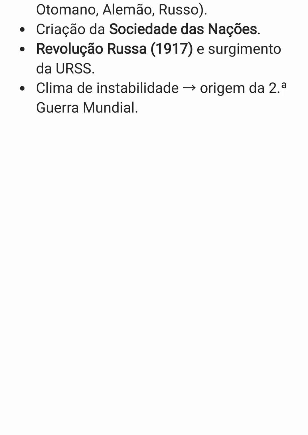 Primeira Guerra Mundial (1914-1918)
1. Causas:
• Rivalidades imperialistas (corrida aos
impérios coloniais).
• Nacionalismos
exacerbados (es