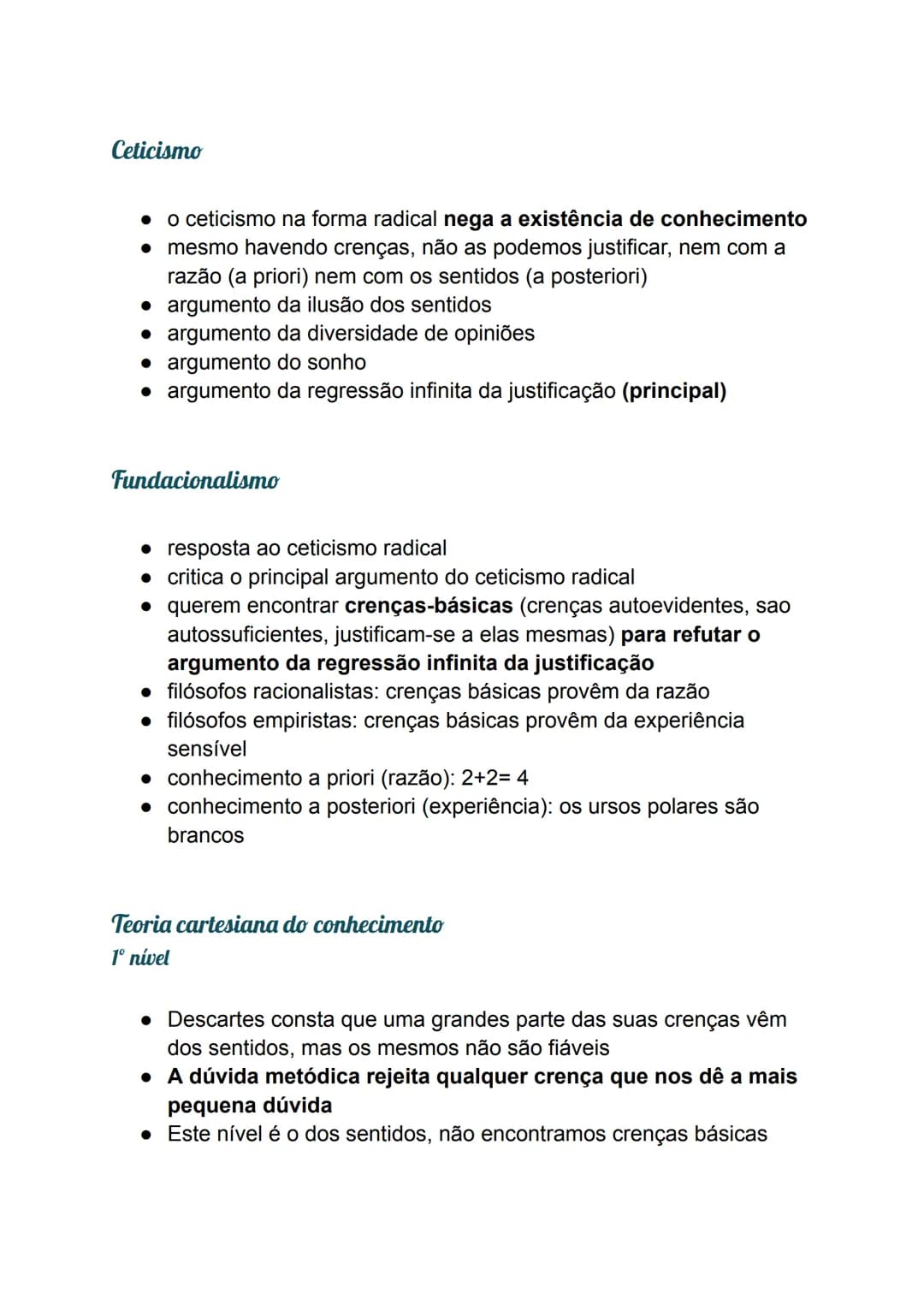 Ceticismo
• o ceticismo na forma radical nega a existência de conhecimento
• mesmo havendo crenças, não as podemos justificar, nem com a
ra