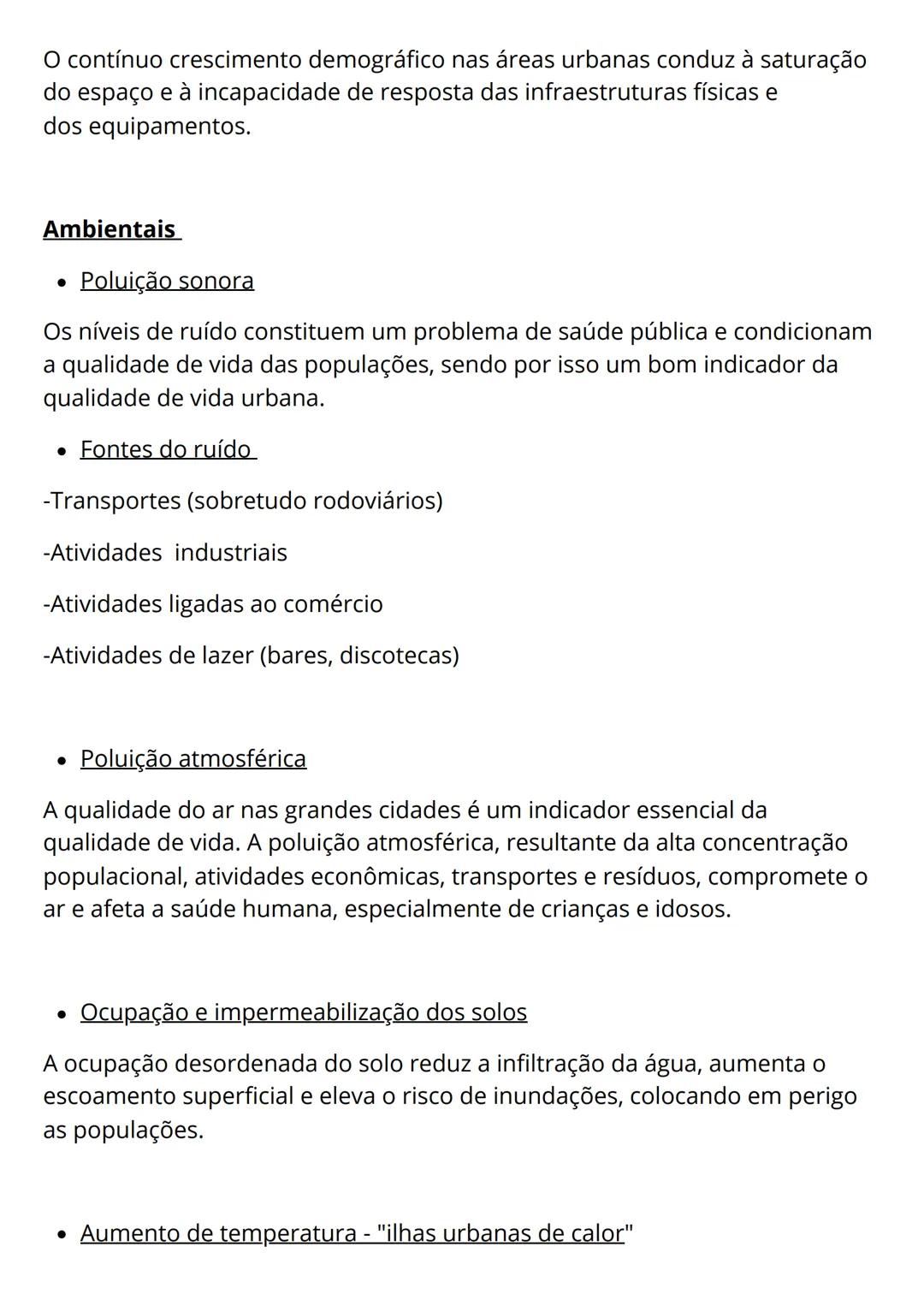 # Resumo Geografia
* Problemas urbanos
* A rede urbana e as relações campo-cidade
## Problemas urbanos
A crescente concentração de po