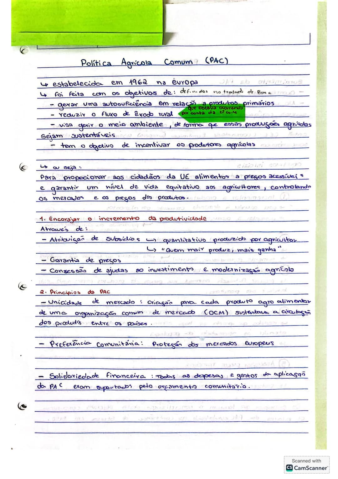 Política Agrícola Comum (PAC)
↳ estabelecida em 1962 na europa
↳ foi feita com os objetivos de: definidas no tratado de Roma
- gerar uma au