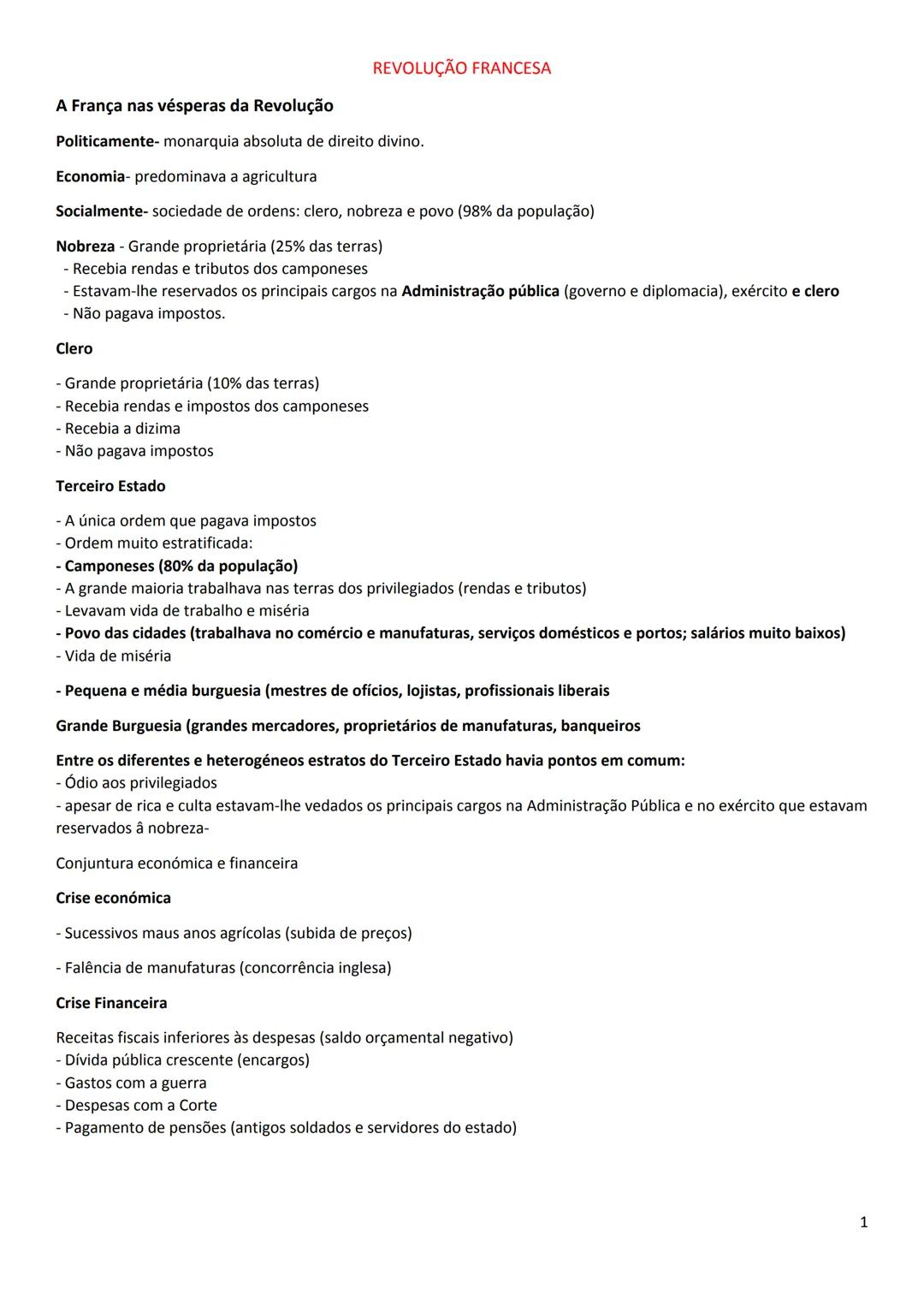 REVOLUÇÃO FRANCESA
A França nas vésperas da Revolução
Politicamente- monarquia absoluta de direito divino.
Economia- predominava a agricu