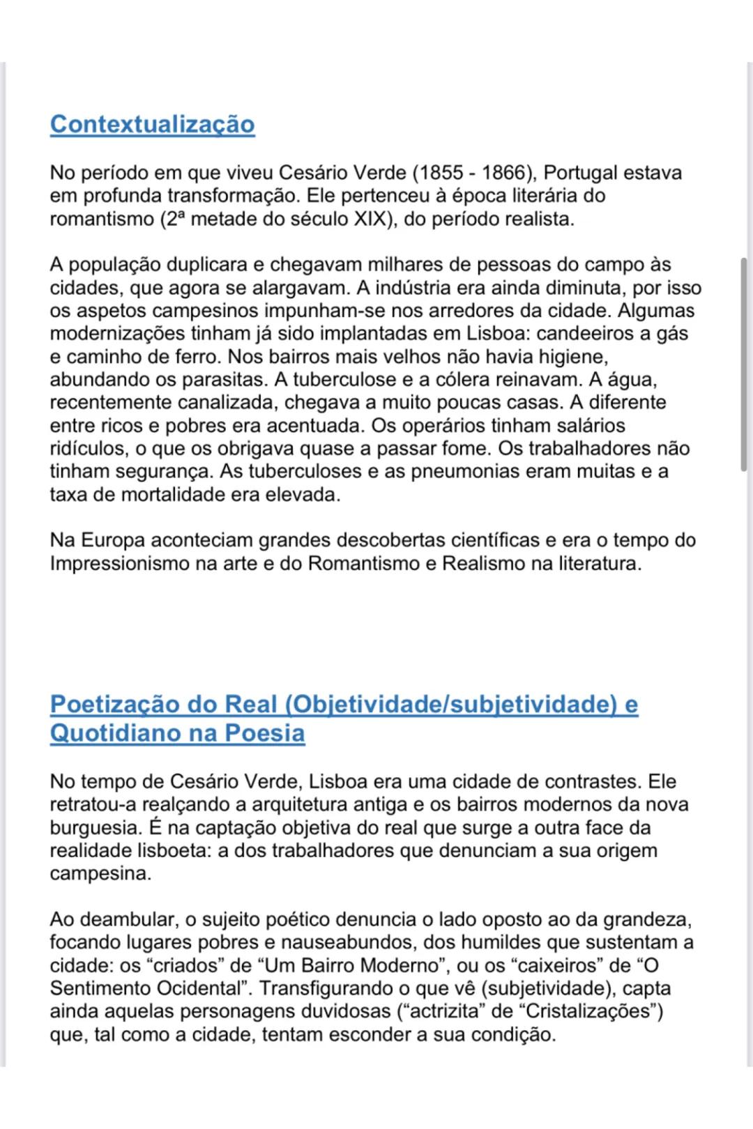 CESÁRIO VERDE
Correntes Literárias
Romantismo:
-apoteose do sentimento
-poeta como génio
-influência da paisagem no estado de espírito
Algun