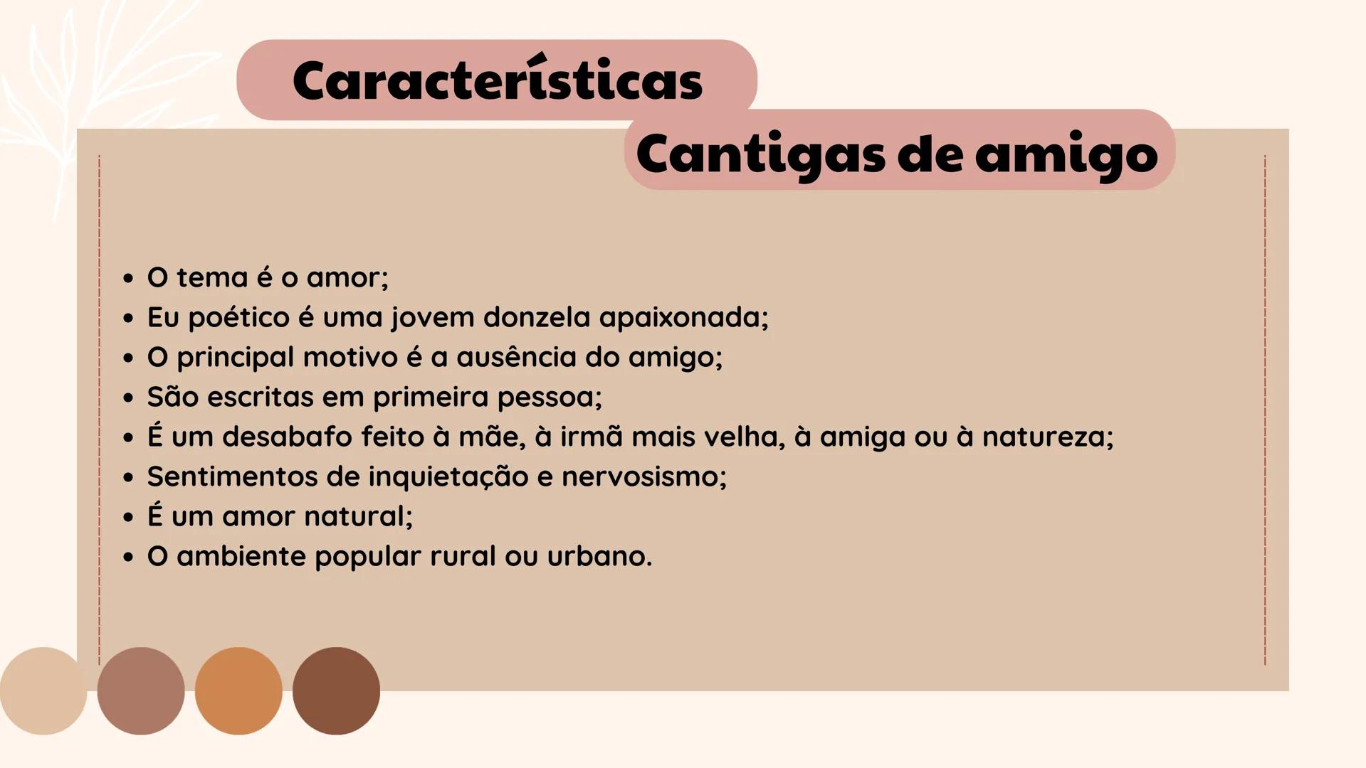 Características das cantigas de
amigo, cantigas de amor,
cantigas escárnio e maldizer
Disciplina de Português --- OCR Start ---
Característi