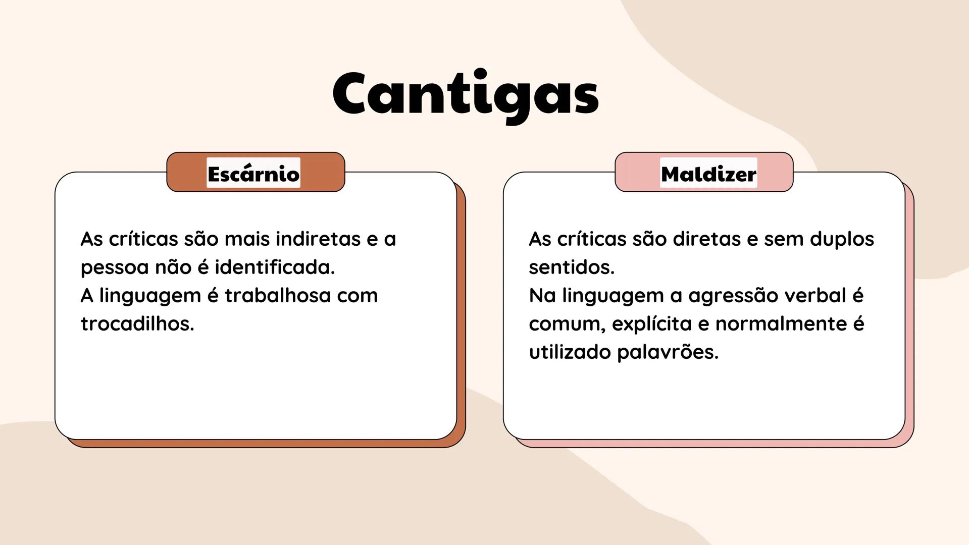 Características das cantigas de
amigo, cantigas de amor,
cantigas escárnio e maldizer
Disciplina de Português --- OCR Start ---
Característi