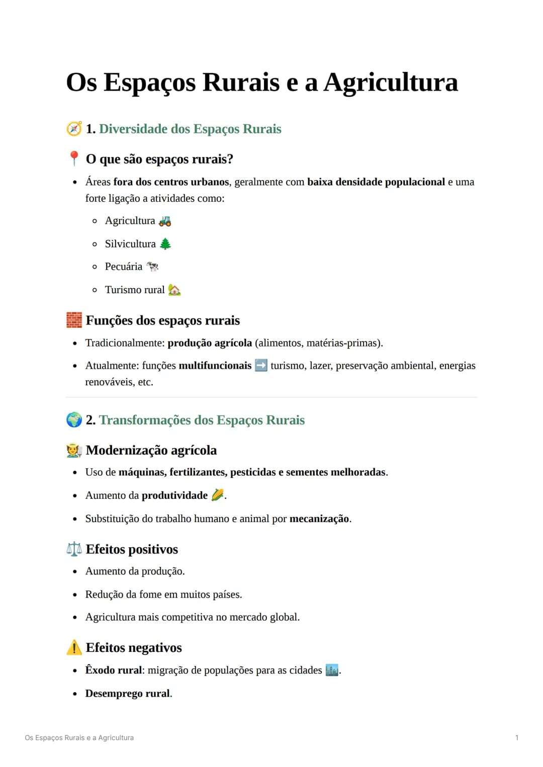 # Os Espaços Rurais e a Agricultura
1. Diversidade dos Espaços Rurais
O que são espaços rurais?
Áreas fora dos centros urbanos, geralment