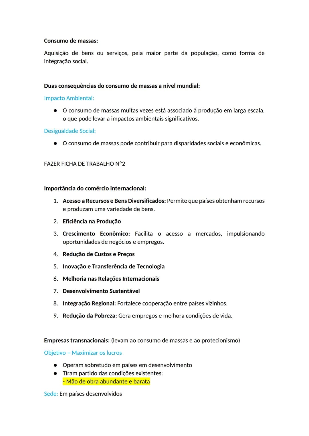 Resumos teste de Geografia - 1°P
Setor terciário (comércio, serviços e turismo)
Atividades relacionadas com a terciarização da economia:
-