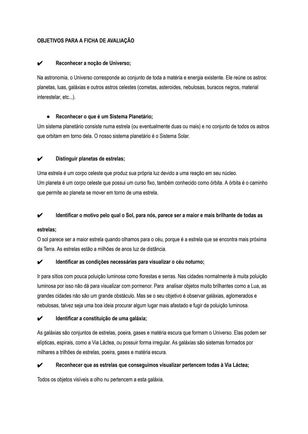 Resumo Físico Química 7 Ano Planetas e Telescópios
