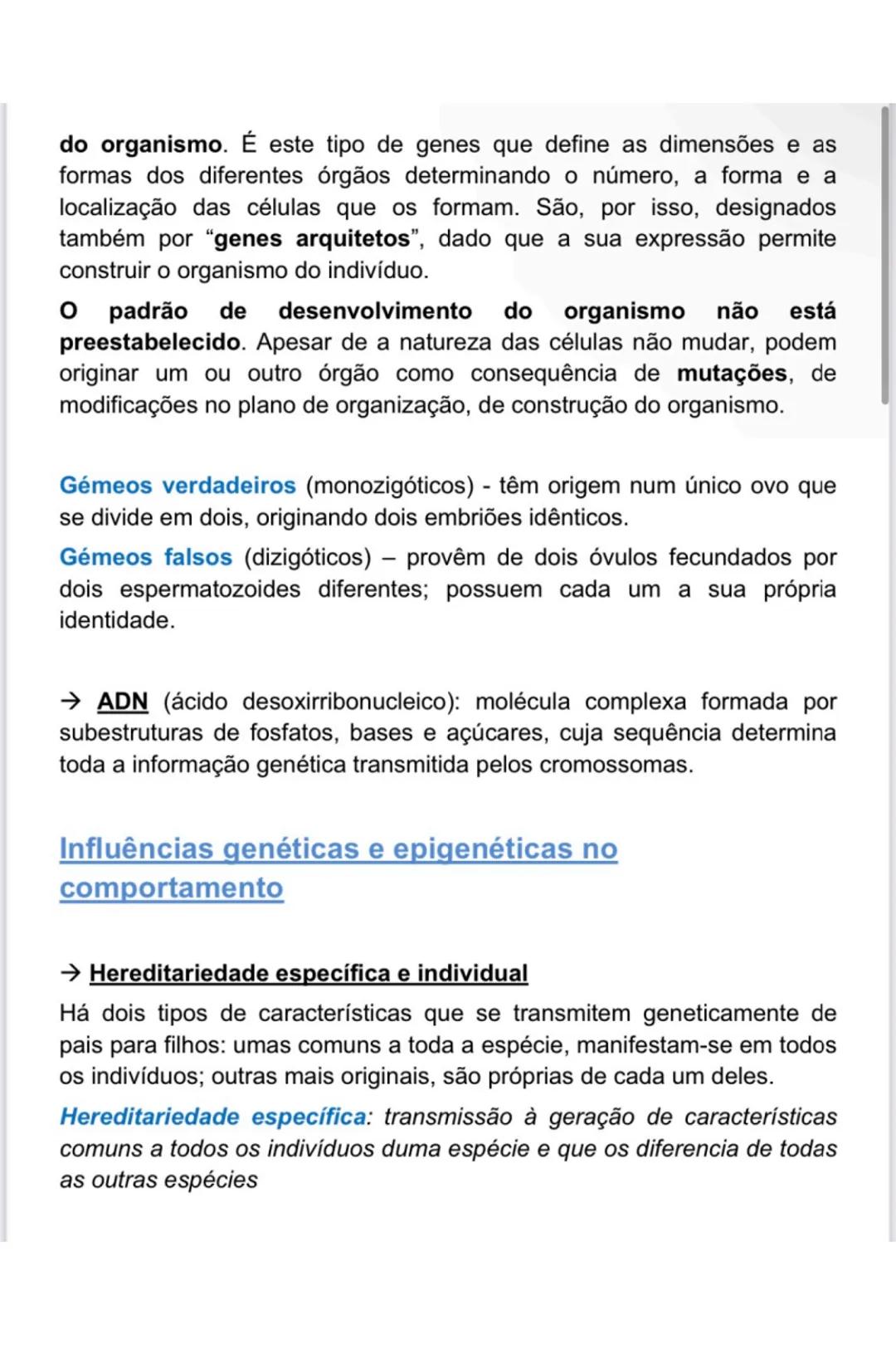 # GENÉTICA
Agentes responsáveis pela transmissão genética
Hereditariedade: conjunto de processos biológicos que presidem à
transmissão das