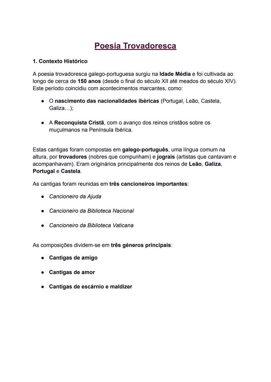 Poesia Trovadoresca (Resumo)