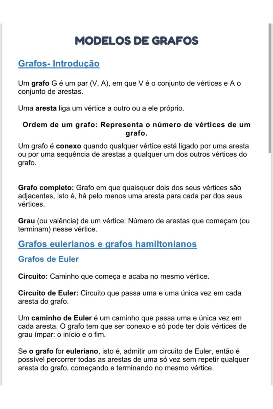 # MODELOS DE GRAFOS
# Grafos- Introdução
Um grafo G é um par (V, A), em que V é o conjunto de vértices e A o
conjunto de arestas.
Uma are
