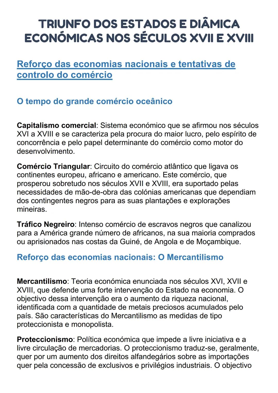 TRIUNFO DOS ESTADOS E DIAMICA
ECONÓMICAS NOS SÉCULOS XVII E XVIII
Reforço das economias nacionais e tentativas de
controlo do comércio
O tem
