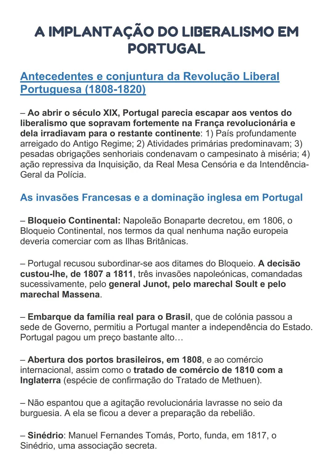 # A IMPLANTAÇÃO DO LIBERALISMO EM
# PORTUGAL
## Antecedentes e conjuntura da Revolução Liberal
## Portuguesa (1808-1820)
- Ao abrir o sécu