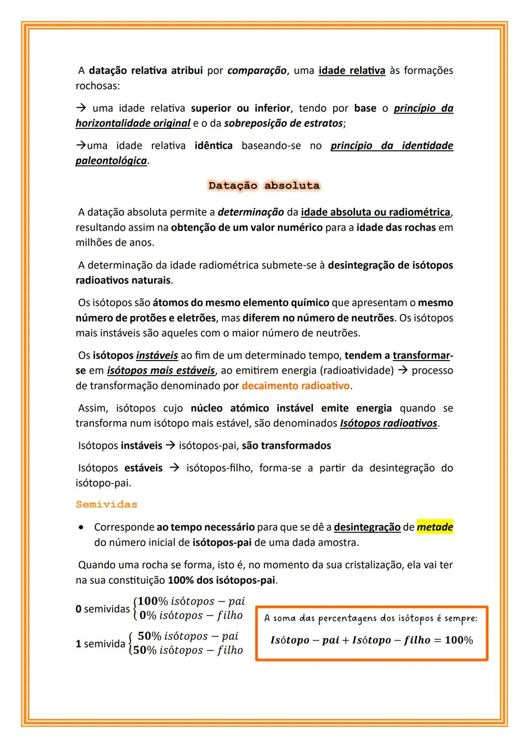 # Datação
De acordo com o princípio do uniformitarismo, a maioria dos processos
geológicos são lentos, admitindo-se que a Terra tem uma lon
