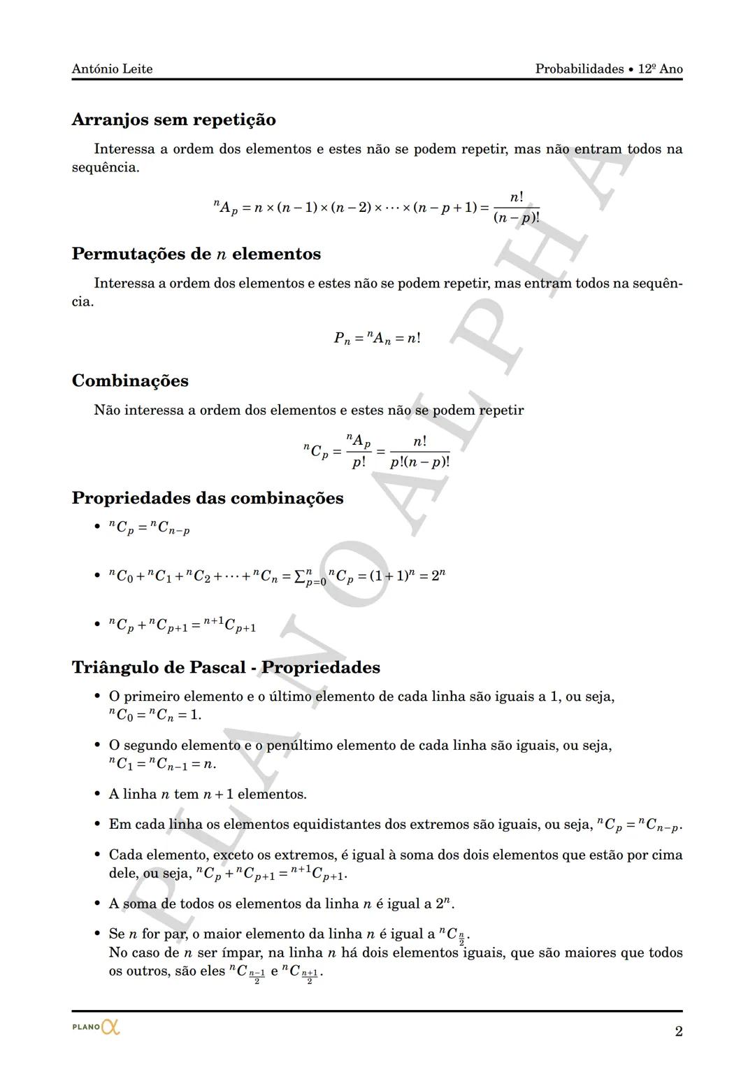 PLANO $\alpha$
MATEMÁTICA A
12º ANO
Probabilidades
ANTÓNIO LEITE
2021 António Leite Probabilidades 12º Ano
# PROBABILIDADES
## Propri