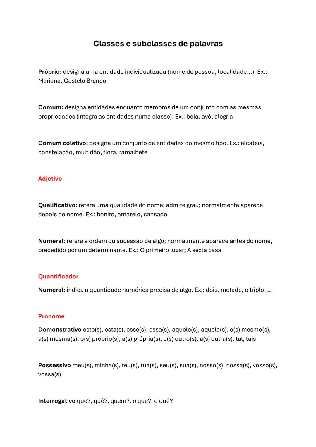 Classes e subclasse de palavras