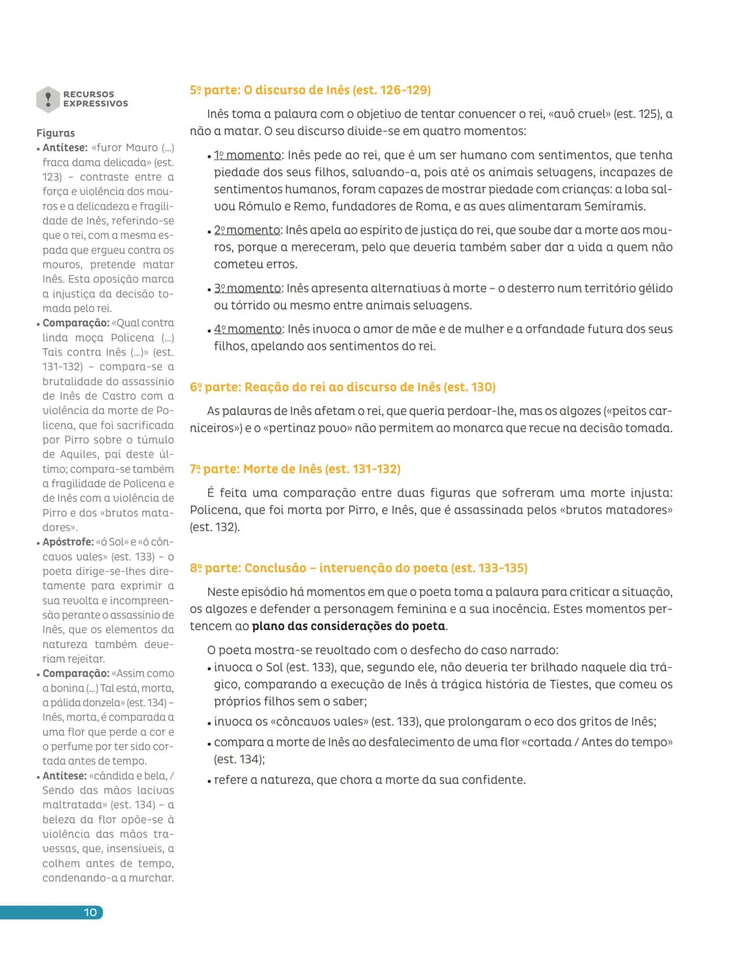 Para estudar
Os Lusíadas Apresentamos-te uma síntese dos textos que estudaste, relacionados com os planos
a que pertencem.
| Cantos | Estân