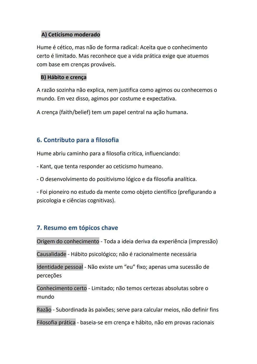 # DAVID HUME - RESUMO 11° ΑΝΟ
1. Contexto histórico e filosófico
Época: Século XVIII - Iluminismo escocês.
Corrente filosófica: Empirismo