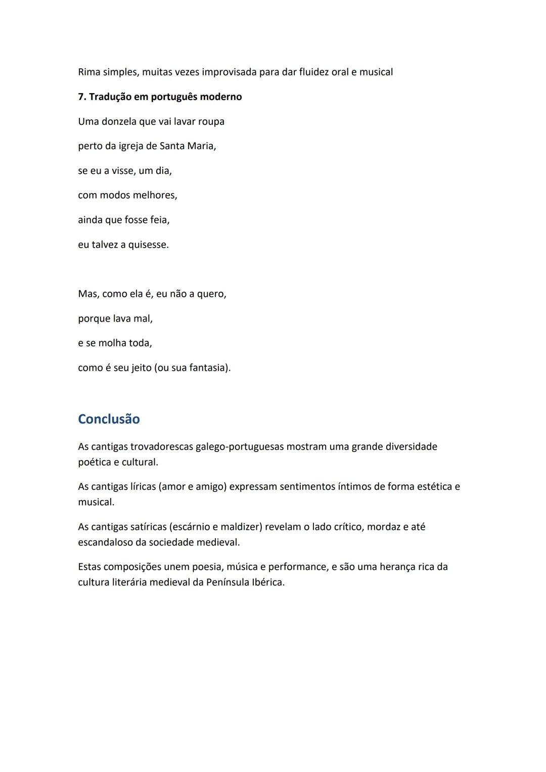 # Resumo Completo da Poesia Trovadoresca
Galego-Portuguesa
1. Cantigas de Amor
**Características principais:**
Eu lírico - Homem (geralme