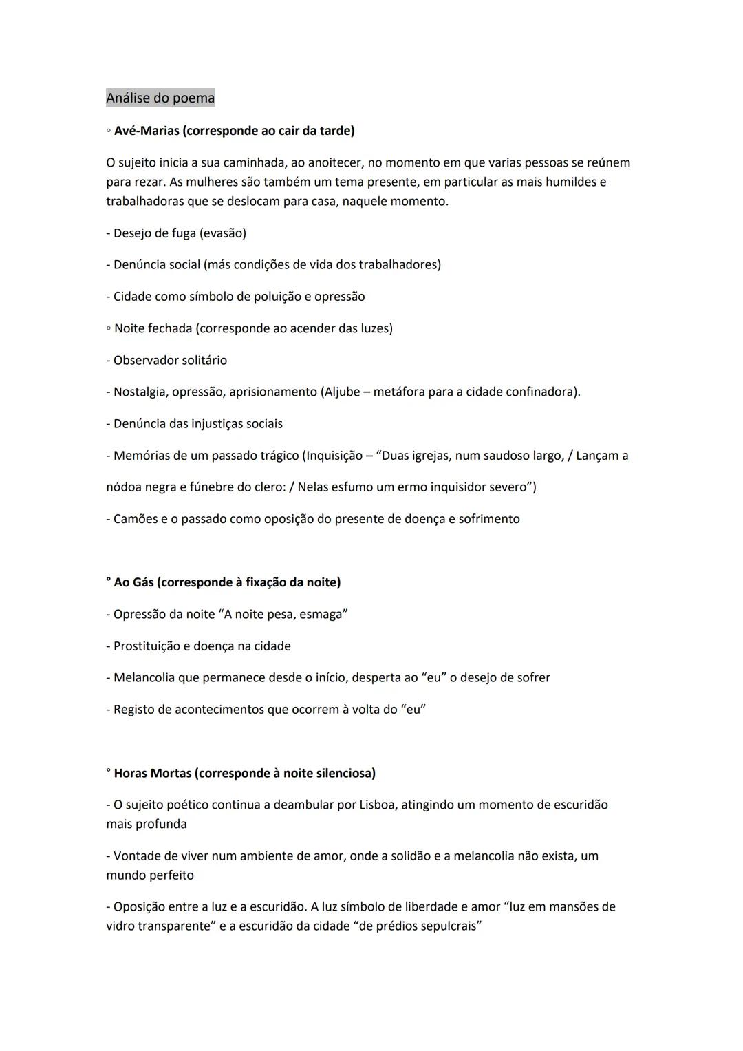 Cesário Verde - O sentimento dum
Ocidental - Resumo
Organização em 4 parte do poema:
Parte I: Avé-Marias
Parte II: Noite fechada
Parte III: