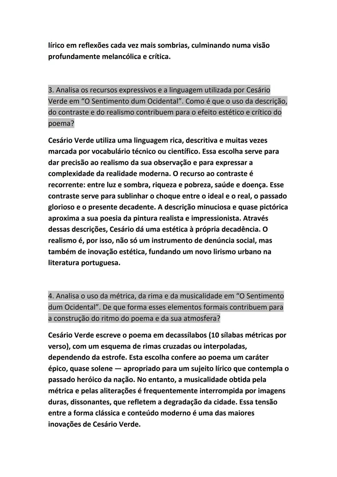 EXERCÍCIOS DE APLICAÇÃO SOBRE CESÁRIO
VERDE - O SENTIMENTO DUM OCIDENTAL
1.Analisa a forma como Cesário Verde constrói a oposição entre o ca