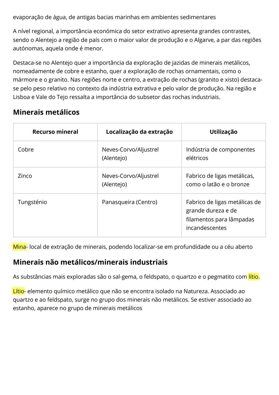 TEMA 2
1-
Os recursos existentes no subsolo são explorados através da indústria extrativa e constituem,
regra geral, matérias-primas para a