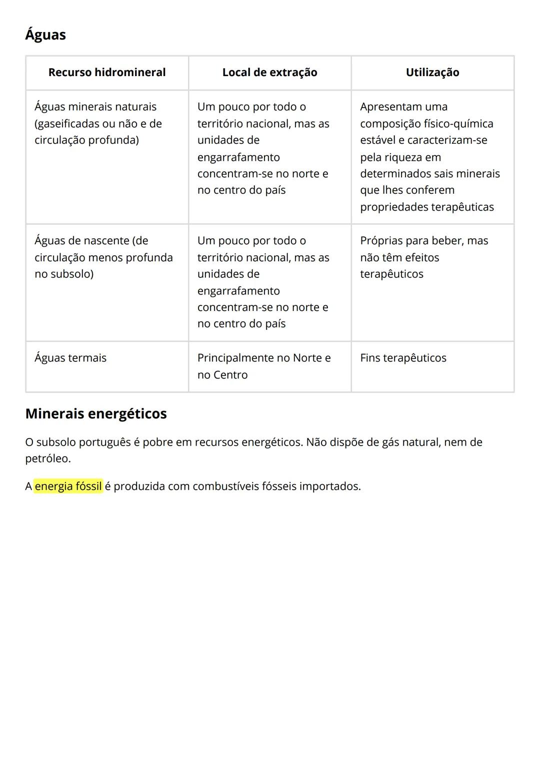 TEMA 2
1-
Os recursos existentes no subsolo são explorados através da indústria extrativa e constituem,
regra geral, matérias-primas para a