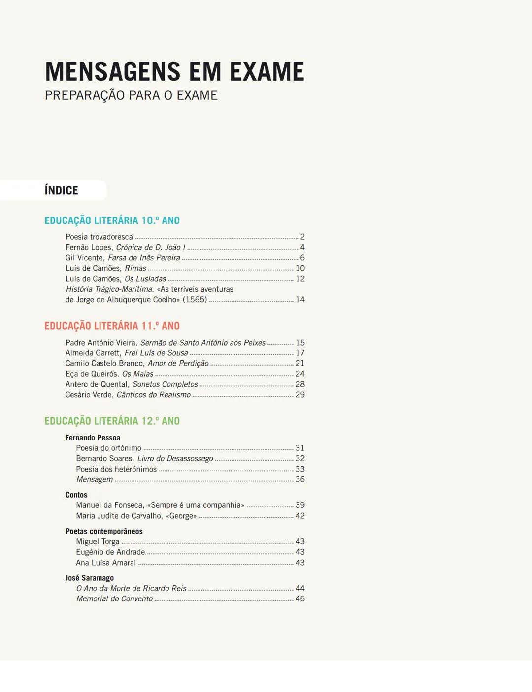 MENSAGENS
PORTUGUÊS 12.º ANO
MENSAGENS
EM EXAME
Sistematização dos conteúdos
da Educação Literária
de 10.º, 11.º e 12.º anos
Texto MENSAGENS
