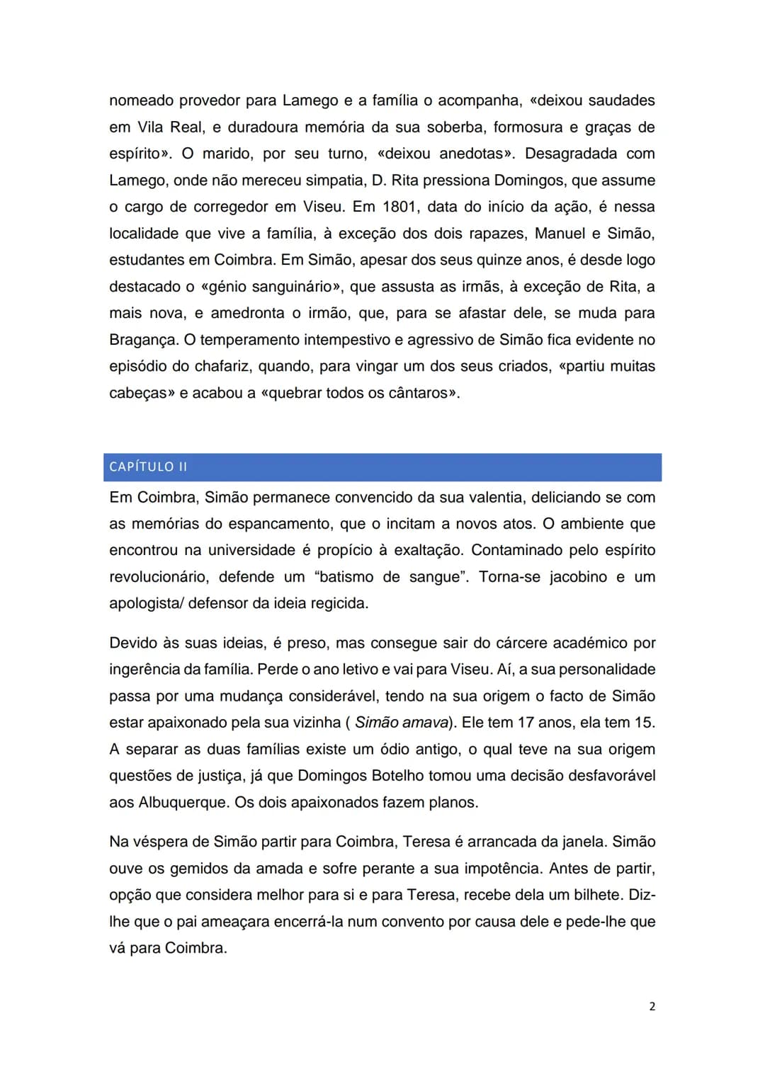 # AMOR DE PERDIÇÃO
Síntese dos Capítulos INTRODUÇÃO
A Introdução inicia-se com a reprodução do registo de entrada de Simão Botelho
na Cadei