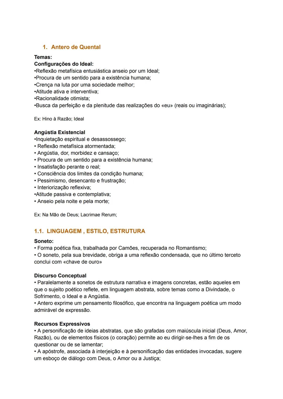 1. Antero de Quental
Temas:
Configurações do Ideal:
•Reflexão metafísica entusiástica anseio por um Ideal;
•Procura de um sentido para a exi