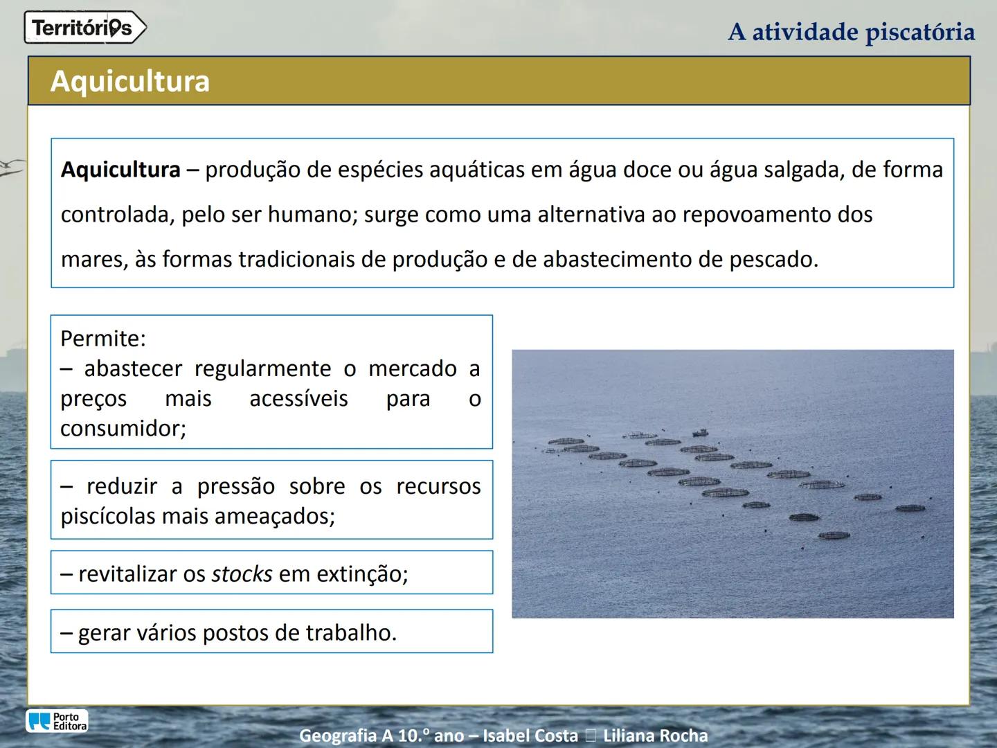 A atividade piscatória
Porto
Editora
Geografia A 10.º ano - Isabel Costa Liliana Rocha
Territórios Territórios
Enquadramento temático
4