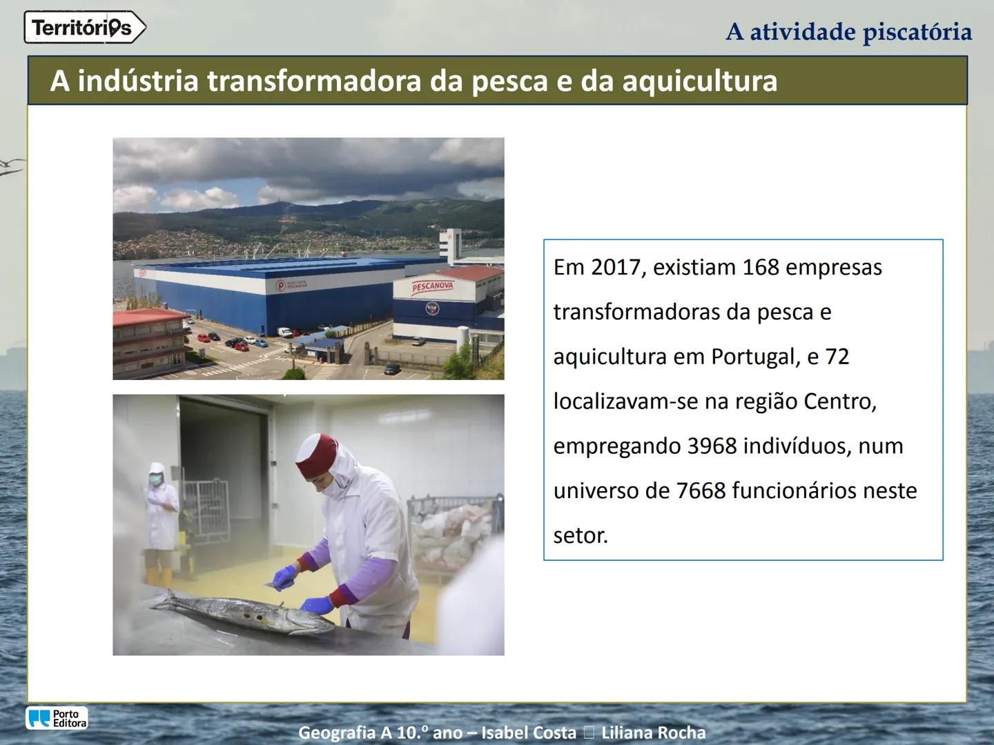 A atividade piscatória
Porto
Editora
Geografia A 10.º ano - Isabel Costa Liliana Rocha
Territórios Territórios
Enquadramento temático
4
