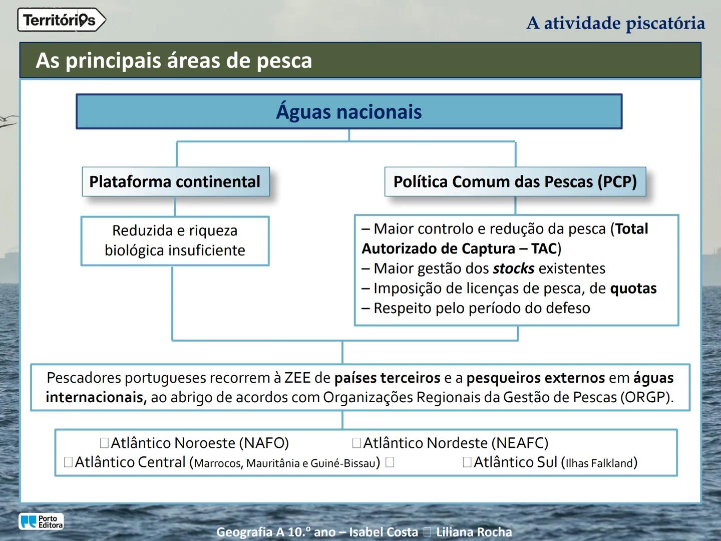 A atividade piscatória
Porto
Editora
Geografia A 10.º ano - Isabel Costa Liliana Rocha
Territórios Territórios
Enquadramento temático
4