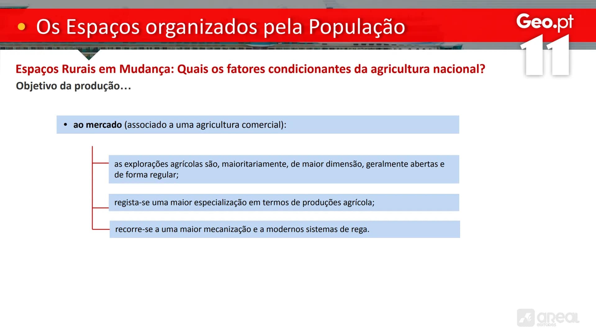 # Geo.pt
# 11
## Os Espaços organizados pela População
As Características da Agricultura Portuguesa
# • Os Espaços organizados pela P