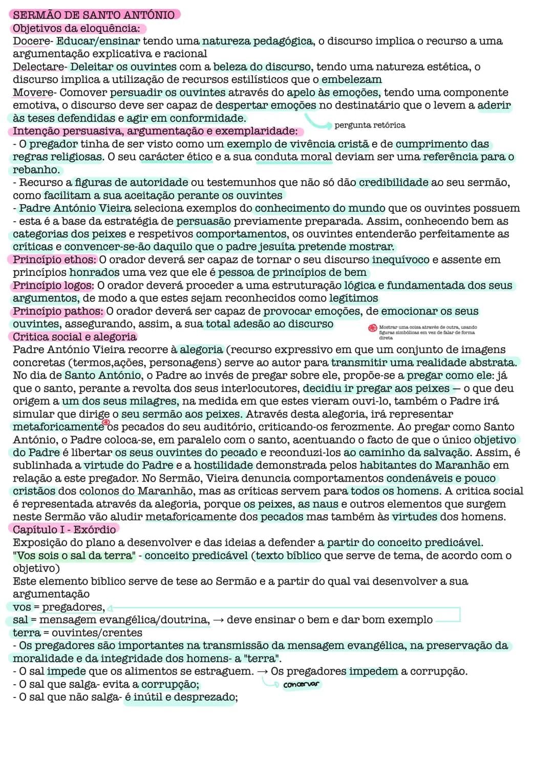 # Sermão de santo antónio
Português # SERMÃO DE SANTO ANTÓNIO
Objetivos da eloquência:
Docere- Educar/ensinar tendo uma natureza pedagógica
