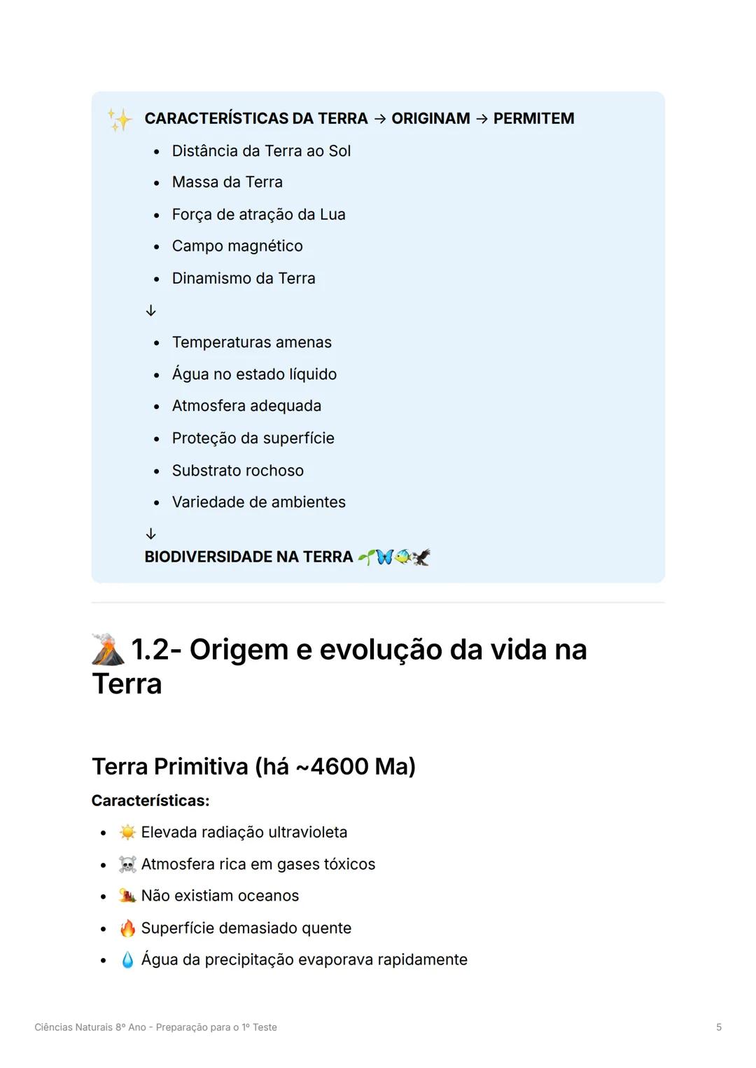 # Ciências Naturais 8° Ano -
Preparação para o 1º Teste
1. 1- Características da Terra favoráveis
à vida
Sistema Solar e posição da Terra