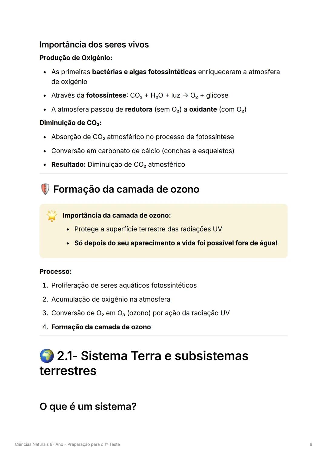# Ciências Naturais 8° Ano -
Preparação para o 1º Teste
1. 1- Características da Terra favoráveis
à vida
Sistema Solar e posição da Terra