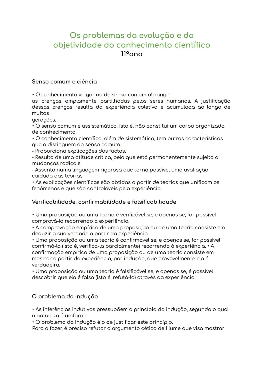 # Os problemas da evolução e da
objetividade do conhecimento científico
11°ano
Senso comum e ciência
• O conhecimento vulgar ou de senso c