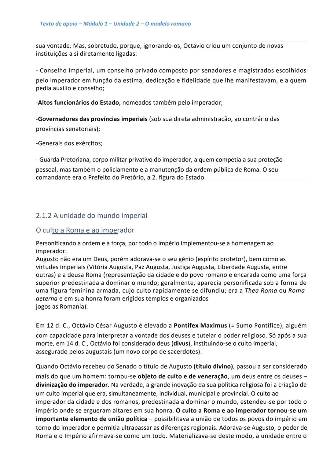 Texto de apoio - Módulo 1 - Unidade 2-0 modelo romano
Texto de apoio - Módulo 1 - Unidade 2-O modelo romano
2.1 - Roma, cidade ordenadora