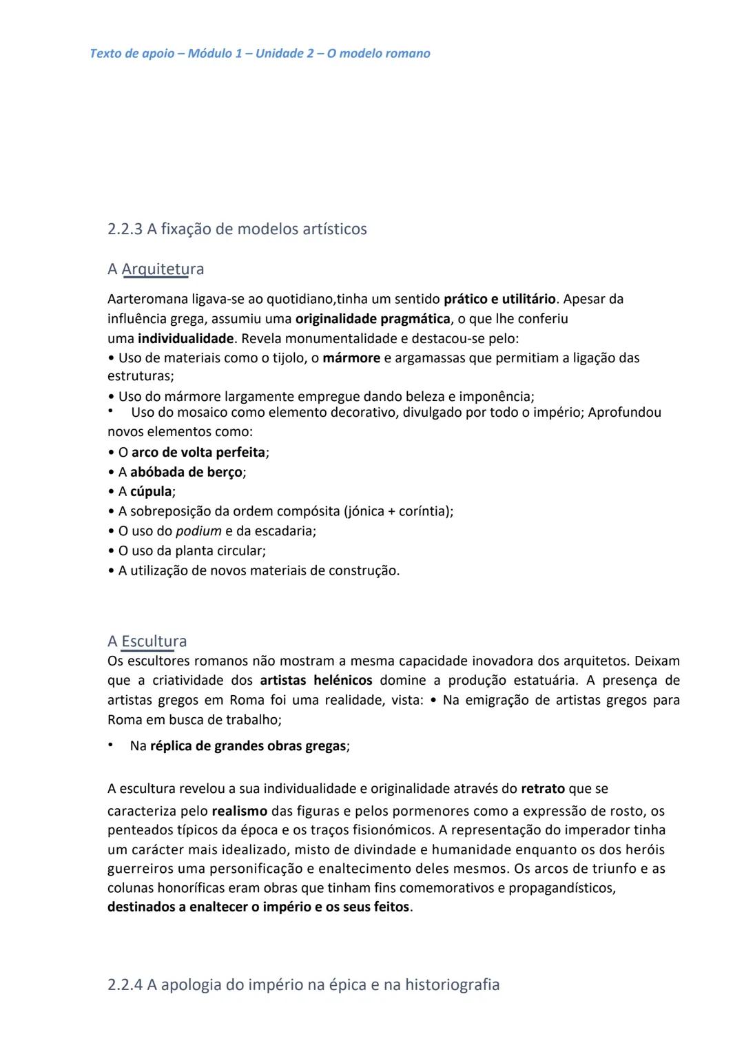 Texto de apoio - Módulo 1 - Unidade 2-0 modelo romano
Texto de apoio - Módulo 1 - Unidade 2-O modelo romano
2.1 - Roma, cidade ordenadora
