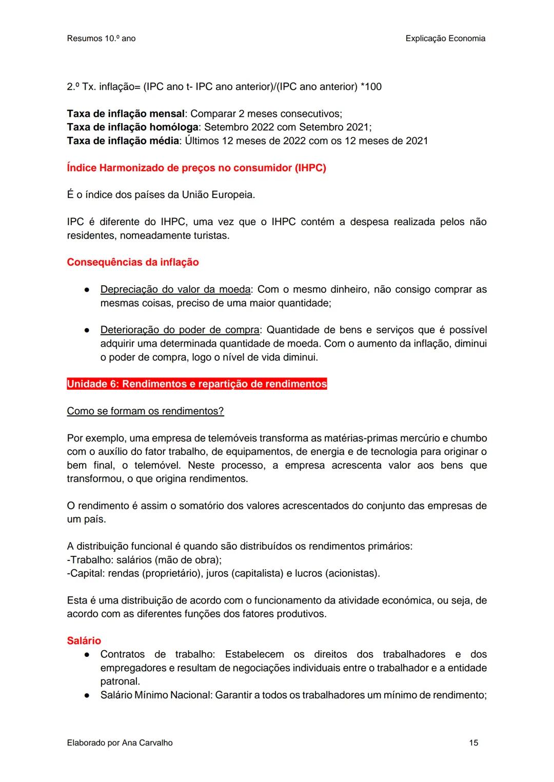 Resumos
Economia A
10.ºAno Resumos 10.º ano
Unidade 0: Conceitos a relembrar
Valor absoluto→ Dado, número;
Valor relativo→ Fatia de bolo;