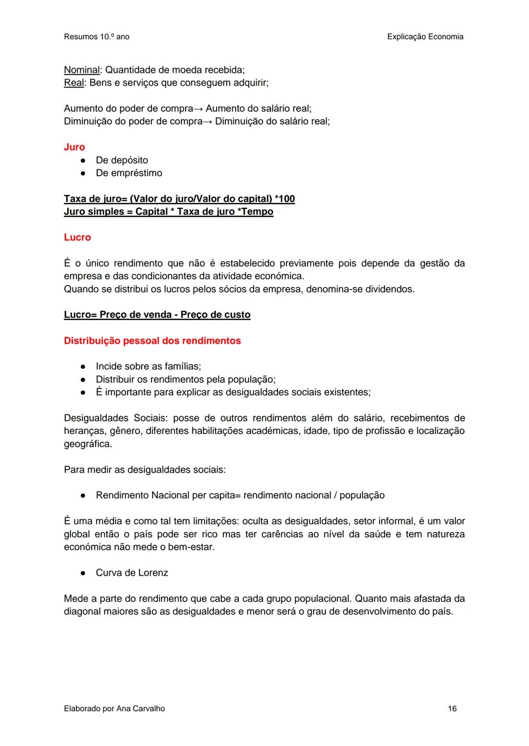 Resumos
Economia A
10.ºAno Resumos 10.º ano
Unidade 0: Conceitos a relembrar
Valor absoluto→ Dado, número;
Valor relativo→ Fatia de bolo;