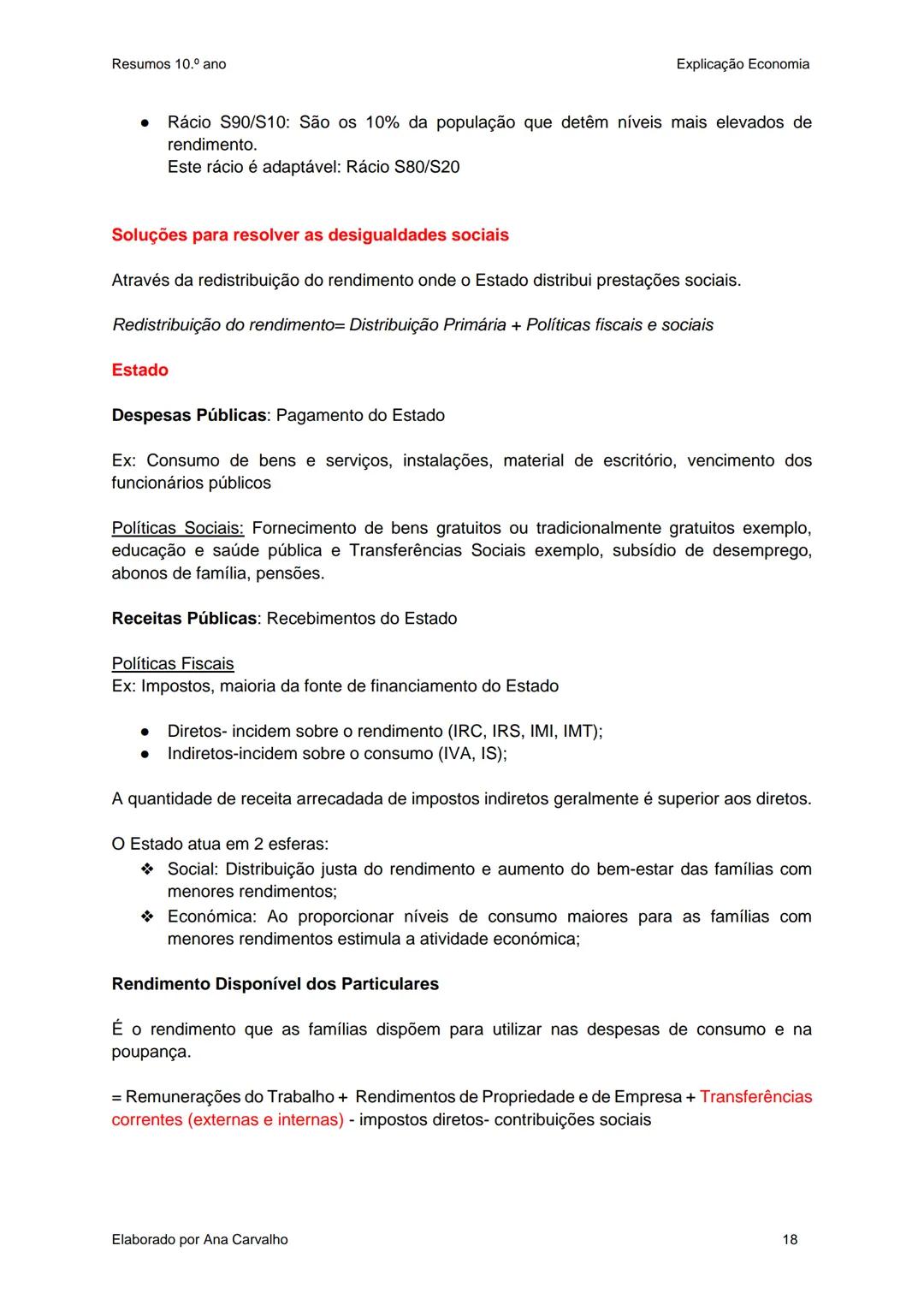 Resumos
Economia A
10.ºAno Resumos 10.º ano
Unidade 0: Conceitos a relembrar
Valor absoluto→ Dado, número;
Valor relativo→ Fatia de bolo;