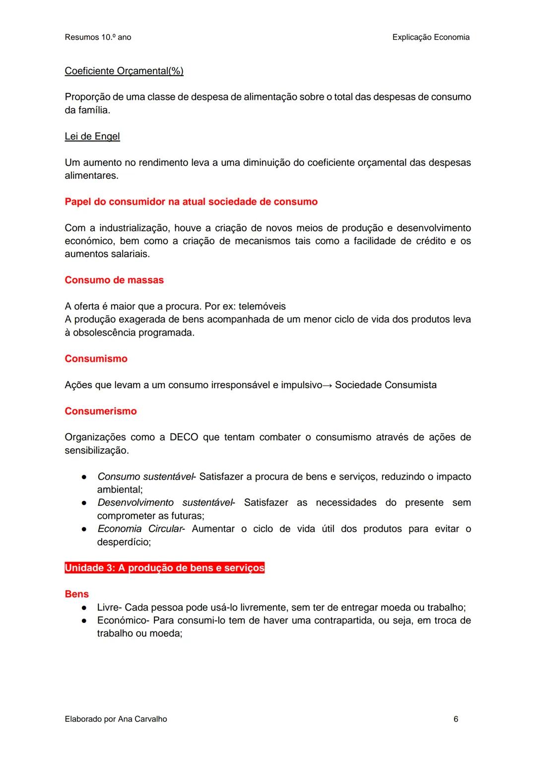 Resumos
Economia A
10.ºAno Resumos 10.º ano
Unidade 0: Conceitos a relembrar
Valor absoluto→ Dado, número;
Valor relativo→ Fatia de bolo;