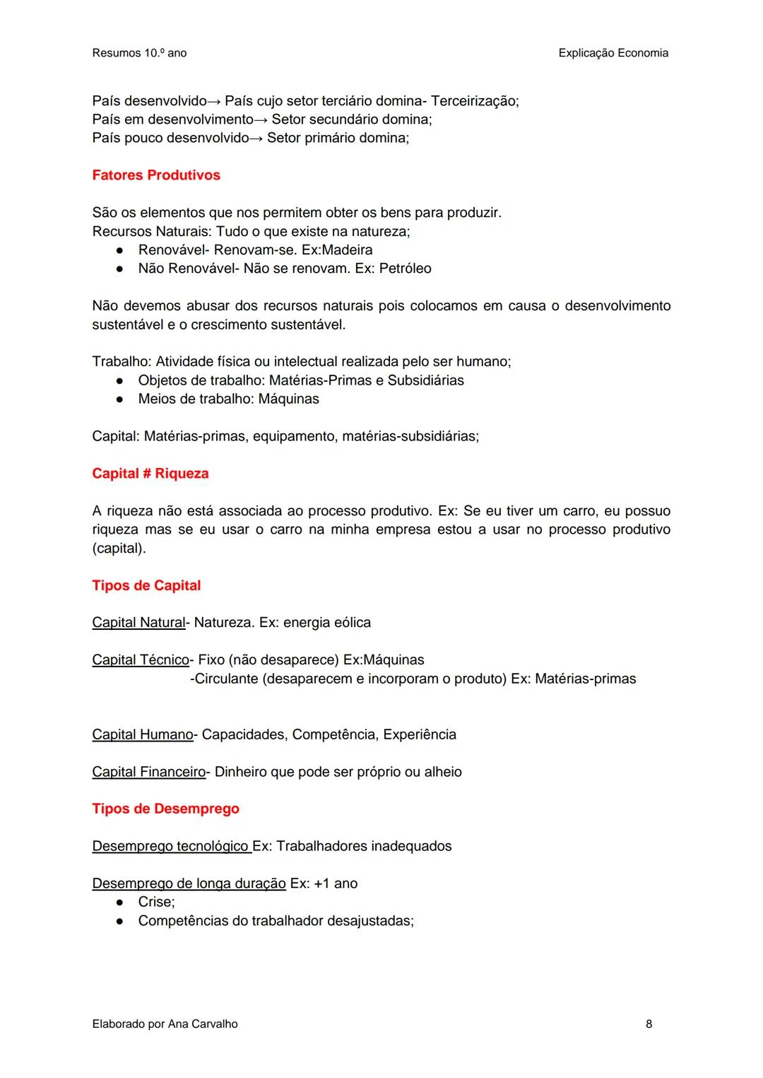 Resumos
Economia A
10.ºAno Resumos 10.º ano
Unidade 0: Conceitos a relembrar
Valor absoluto→ Dado, número;
Valor relativo→ Fatia de bolo;