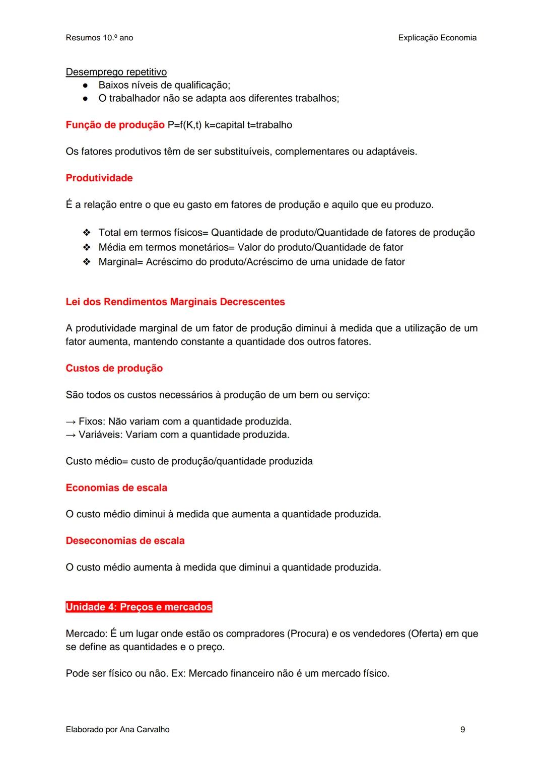 Resumos
Economia A
10.ºAno Resumos 10.º ano
Unidade 0: Conceitos a relembrar
Valor absoluto→ Dado, número;
Valor relativo→ Fatia de bolo;