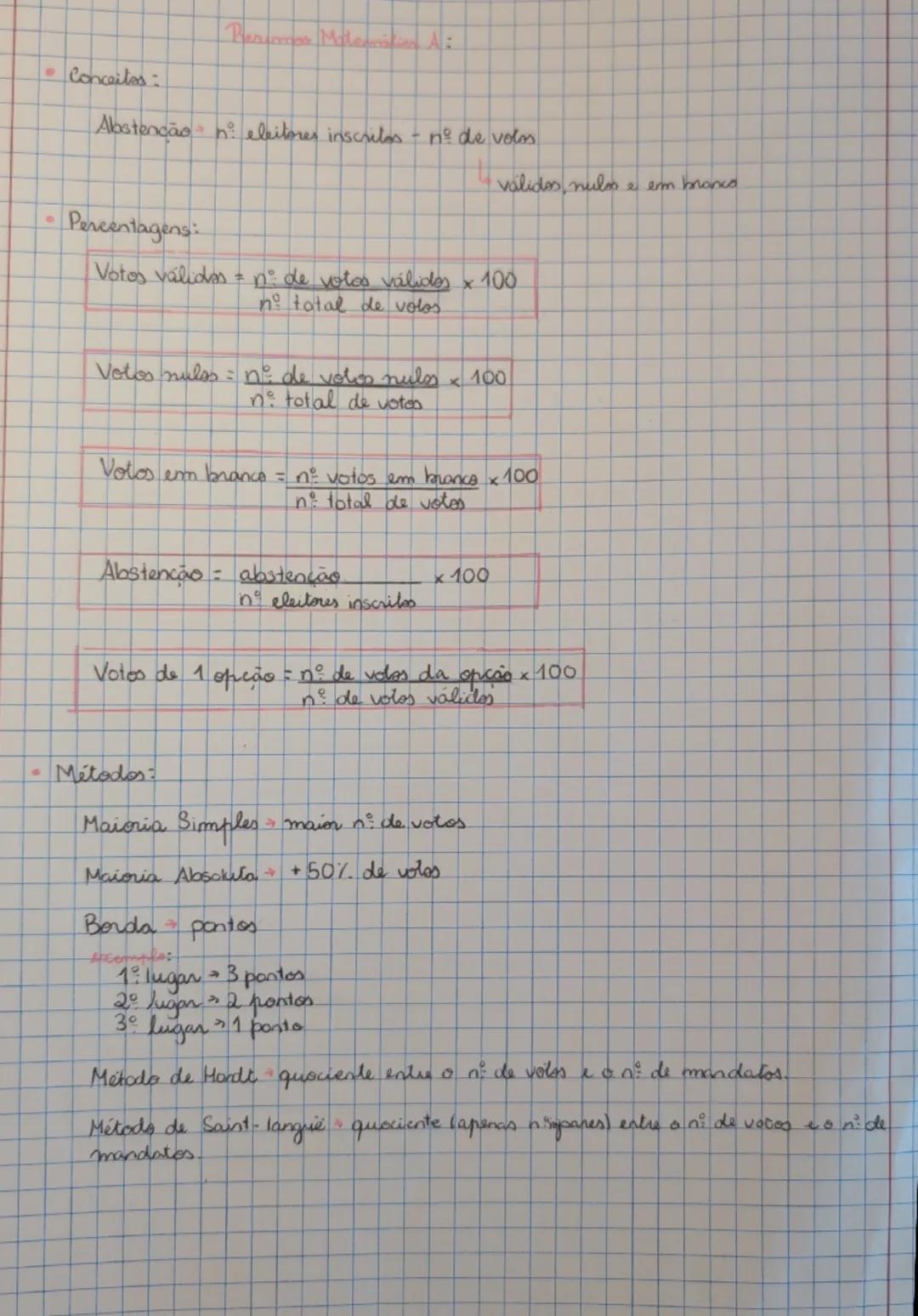Resumes Matension A
* Conceitos:
Abstenção nº eleitores inscritos - ne de volos
validos nules e em branco
* Percentagens: